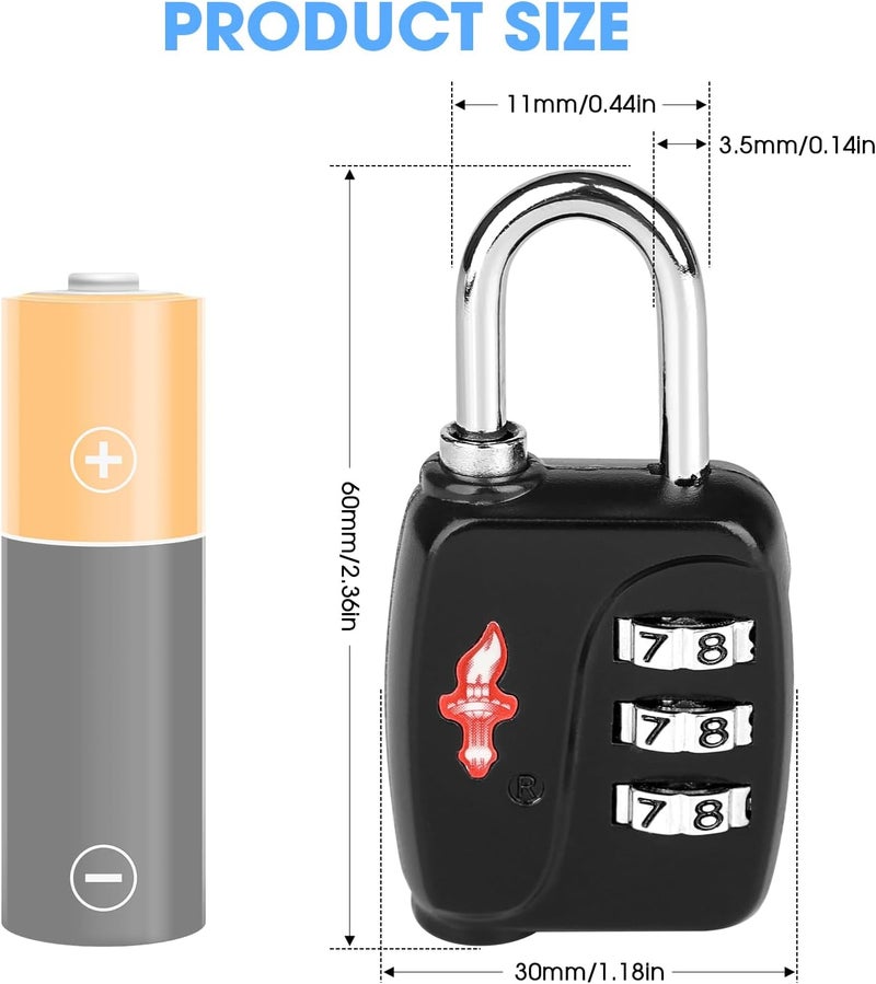 iGuruTr أقفال TSA 4-pack - أقفال سفر وصالة رياضية خفيفة الوزن للغاية (54 جرام لكل منها!)، أقفال أمتعة آمنة معتمدة من TSA للحقائب، حقائب المدرسة، الخزائن - رمز مكون من 3 أرقام، تصميم مدمج 2.36 بوصة - Image 2
